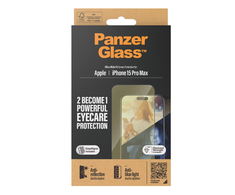 Panzer Glass PanzerGlass | Ekrano apsauga | Apple | iPhone 15 Pro Max | Stiklas | Išvalyti | Itin platus pritaikymas; Lengvas montavimas; Atsparus pirštų atspaudams; Anti-mėlynas šviesa; Neatspindintis; Apsaugo nuo pageltimo | Akių priežiūra