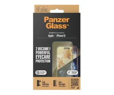 Panzer Glass PanzerGlass | Ekrano apsauga | Apple | iPhone 15 | Stiklas | Išvalyti | Itin platus pritaikymas; Lengvas montavimas; Atsparus pirštų atspaudams; Anti-mėlynas šviesa; Neatspindintis; Apsaugo nuo pageltimo | Akių priežiūra