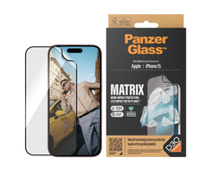 Panzer Glass PanzerGlass | Ekrano apsauga | Apple | iPhone 15 | Perdirbtas plastikas | Skaidrus | Itin platus pritaikymas; Lengvas montavimas; Atsparus pirštų atspaudams; Apsaugo nuo pageltimo; Lietimo jautrumas | MATRIX su D3O