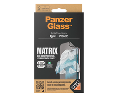 Panzer Glass PanzerGlass | Ekrano apsauga | Apple | iPhone 15 | Perdirbtas plastikas | Skaidrus | Itin platus pritaikymas; Lengvas montavimas; Atsparus pirštų atspaudams; Apsaugo nuo pageltimo; Lietimo jautrumas | MATRIX su D3O