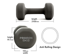 PROIRON PRKNED05K Hantelių svarmenų rinkinys, 2 vnt, 5kg, Pilkas, Neoprenas