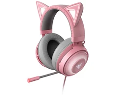 Žaidimų Ausinės Razer Kraken Kitty Edition Quartz, Chroma RGB, ANC mikrofonas, THX erdvinis garsas, USB jungtis, rožinės
