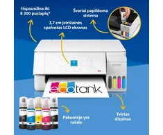 Daugiafunkcis rašalinis spausdintuvas Epson EcoTank L3366, A4, spalvotas, Wi-Fi, Wi-Fi Direct, AirPrint, LCD ekranas, baltas | C11CL63411