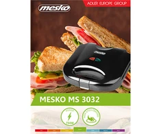 Sumuštinių keptuvas Mesko sumuštinių keptuvė MS 3032 Juodas, 750 W, lėkščių skaičius 1, sumuštinių skaičius 2 sumuštiniai / 4 trikampiai sumuštiniai