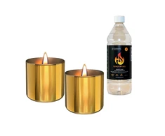 Dovanų rinkinys TenderFlame Lilly 8 cm žvakės-žvakidės (2 vnt.), Auksinės + 0,5 L kuras