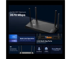 TP-LINK | Dual-Band Wi-Fi 7 Maršrutizatorius | Archer BE3600 | 802.11be | 2882 Mbit/s | Mesh Support No | MU-MiMO Yes | No mobile broadband