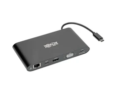 „Tripp Lite“ USB-C dokas, dvigubas „Ekranas“ – 4K HDMI/mDP, VGA, USB 3.2 Gen 1, USB-A/C šakotuvas, GbE, atminties kortelė, 100 W PD įkrovimas