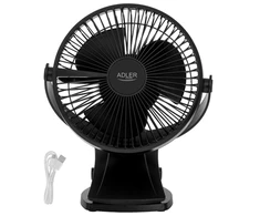Ventiliatorius Adler Rechargeable Clip-on Desk Fan | AD 7342 | Table Fan | 5 W | Diameter 15.5 cm | Greičių skaičius 3 | Oscillation | Juodas