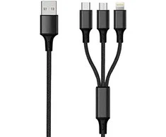USB kabelis 2GO USB-A - USB-C + microUSB + Žaibas 1,5 m Juodas (797153)