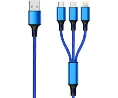 USB kabelis 2GO USB-A - USB-C + microUSB + Žaibas 1,5 m mėlyna (797151)
