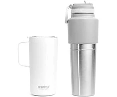 Asobu Asobu Twin Pack Butelis su puodeliu baltas, 0,9 L + 0,6 L
