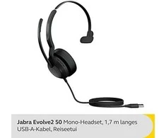 Ausinės Jabra Evolve2 50 USB-A, UC, Mono, juodos spalvos