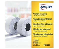 Avery Roll-up kainų etiketės vienos eilės ženklinimo mašinoms; visam laikui; 1500 etikečių / ritinys; 10 ritinių/pak.; 12 x 26 mm, balta