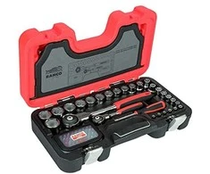 Bahco Galvučių rinkinys 1/4"+1/2" 4-27mm galvutėms, terkšlėms su pasukama galvute + ilgiems ir trumpiems antgaliams. 79vnt