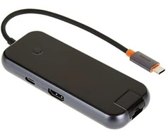 Hub 6in1 Baseus AcmeJoy serijos USB-C iki 2xUSB 3.0 + USB 2.0 + USB-C PD + HDMI + RJ45 (tamsiai pilka)