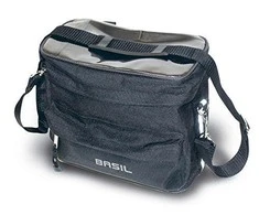 Basil Vairaračio krepšys su MALI HANDLEBAR BAG 8L, laikiklis Velcro, neperšlampamas poliesteris, juodas (BAS-16010)