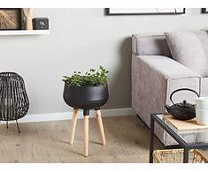 Beliani Shumee Metalo puodas 30 x 30 x 47 cm juoda su lengvos medienos AGROS