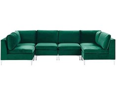 Beliani Modulinė U formos sofa 6 asmenims EVJA žalias veliūras