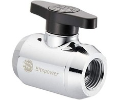 „Bitspower“ rutulinis vožtuvas, 2 vnt. vidinis sriegis, G1/4 colio, juodos rankenos, blizgus sidabras