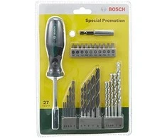 Grąžtas Bosch 27 dalių komplektas su atsuktuvas