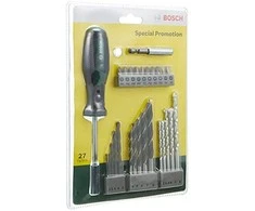 Grąžtas Bosch 27 dalių komplektas su atsuktuvas