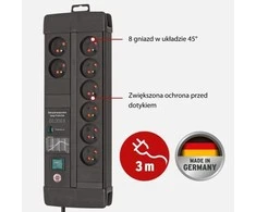 Brennenstuhl premium-line 8gn, 3m juoda 60.000a