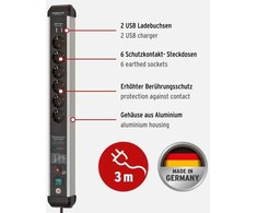 Brennenstuhl Brennenstuhl 1391010610 skirstytuvas 3 m 6 x maitinimo lizdas Vidinis juodas, sidabrinis