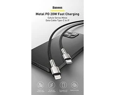 Baseus Cafule Metalinis duomenų kabelis USB Type C/ Lightning - 20W Maitinimas 0.25m, Juodas (Juodas)