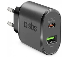 Kelioninis įkroviklis USB Type C PD 25W + USB AFC By SBS Juodas