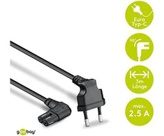 Goobay CONNECTION CABLE EURO PLUG ANGLED AT BOTH ENDS, 3 M, Juodas