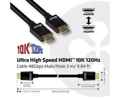 Club 3D Club3D CAC-1373 itin didelės spartos HDMI kabelis 10K 120Hz 48Gbps HDMI 2.1 Vyriškas ir Vyriškas 3 m, padengtas juodu auksu