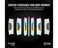 „Corsair Vengeance RGB DDR5-6200 RAM“, CL36, XMP &amp; 32 GB dvigubo rinkinio, balta