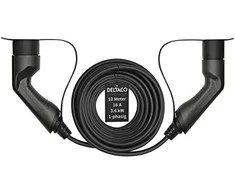 Mennekes Krovimo kabelis DELTACO e-Charge type 2 į type 2, 1 fazė, 16A, 3.6KW, 10M, juodas / EV-12010