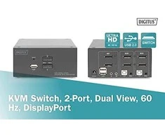 Digitus | KVM Switch, 2-Port, Dual Ekranas, 4K, DisplayPort | DS-12862