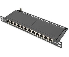 DIGITUS Cat.6A Slim komutacinė panelė, ekranuota, 12 prievadų, 0,5U, 10" jungtis