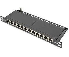 DIGITUS Cat.6A Slim komutacinė panelė, ekranuota, 12 prievadų, 0,5U, 10" jungtis