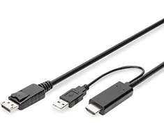 Assmann Electronic DIGITUS HDMI į DP adapterio kabelis 2m 4K/30Hz išorinis Maitinimas per USB - A