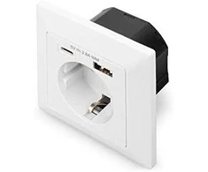 Digitus Skaitmenas | Apsauginis kištukas, skirtas montuoti įleidžiamas, su 1 x USB Type-C, 1 x USB A