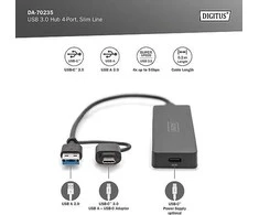 DIGITUS USB 3.0 šakotuvas, 4 prievadų, su USB-C adapteriu, DA-70235