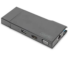 Assmann elektroninė DIGITUS universali prijungimo stotis USB 3.0 7 prievadų kelionės 2x video 2x USB 3.0 RJ45 2x kortelių skaitytuvas