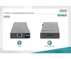 Assmann elektroninė DIGITUS universali prijungimo stotis USB 3.0 7 prievadų kelionės 2x video 2x USB 3.0 RJ45 2x kortelių skaitytuvas