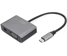 Assmann Electronic DIGITUS USB-C - mini DP + VGA Adapteris 20cm 4K/30Hz sidabrinis aliuminio korpusas