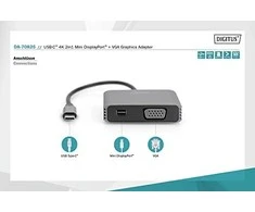 Assmann Electronic DIGITUS USB-C - mini DP + VGA Adapteris 20cm 4K/30Hz sidabrinis aliuminio korpusas