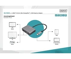 Assmann Electronic DIGITUS USB-C - mini DP + VGA Adapteris 20cm 4K/30Hz sidabrinis aliuminio korpusas