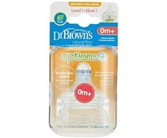 DR. BROWN'S OPTIONS+ LEVEL 1 plataus kaklelio silikoniniai žindukai 0+ mėn., 2 vnt.