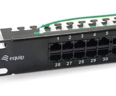 Equip 50 prievadų Cat.3 RJ45 ISDN komutacinė panelė, juoda, Cat3, juoda, montuojama į stovą, 1U, 44 mm, 483 mm
