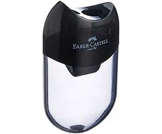 Drožtukas Faber-Castell, ovalios formos, dvigubas, su dėžute, juodos spalvos