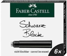 Rašalo kapsulės Faber-Castell, 6 vnt, juodos spalvos
