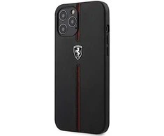 Ferrari FEOMSHCP12LBK Apple iPhone 12 Pro Max dėklas telefonui juodos spalvos Off Track Leather Nylon Stripe