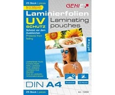 Genie Genie Lamiertaschen 25 A4 Folen mit UV Schutz 125 Mic.